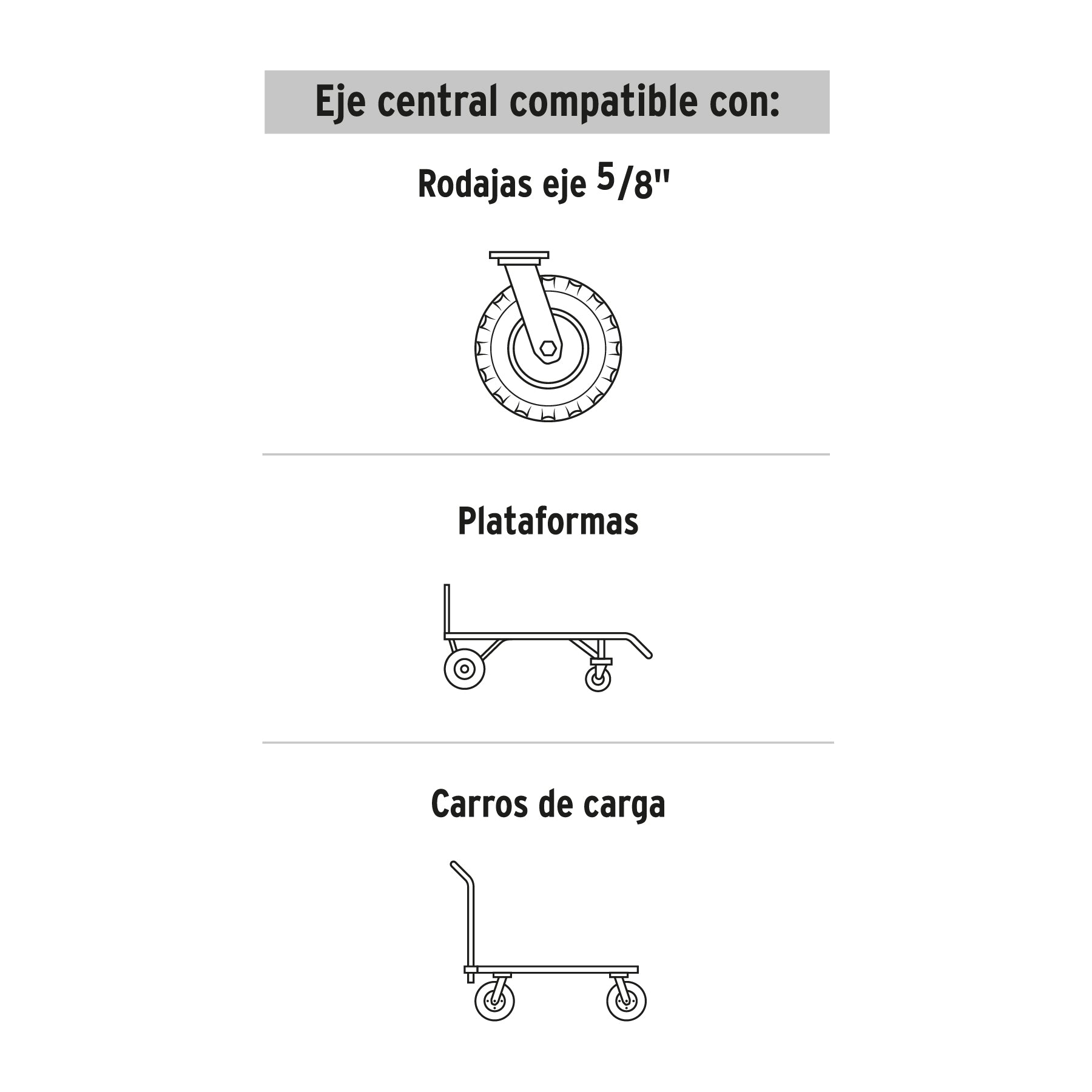 Rueda de hule sólido 5' para diablo, un balero, Pretul RD-51 45478 MM0