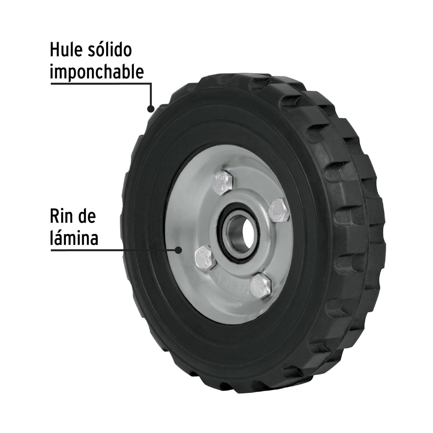 Rueda de hule sólido 6' para diablo, un balero, Pretul RD-61 45481 MM0