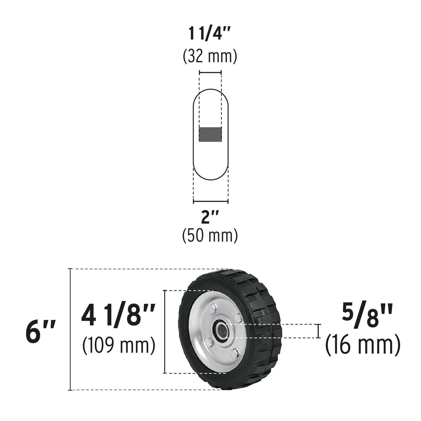 Rueda de hule sólido 6' para diablo, doble balero, Pretul RD-62 45480 MM0