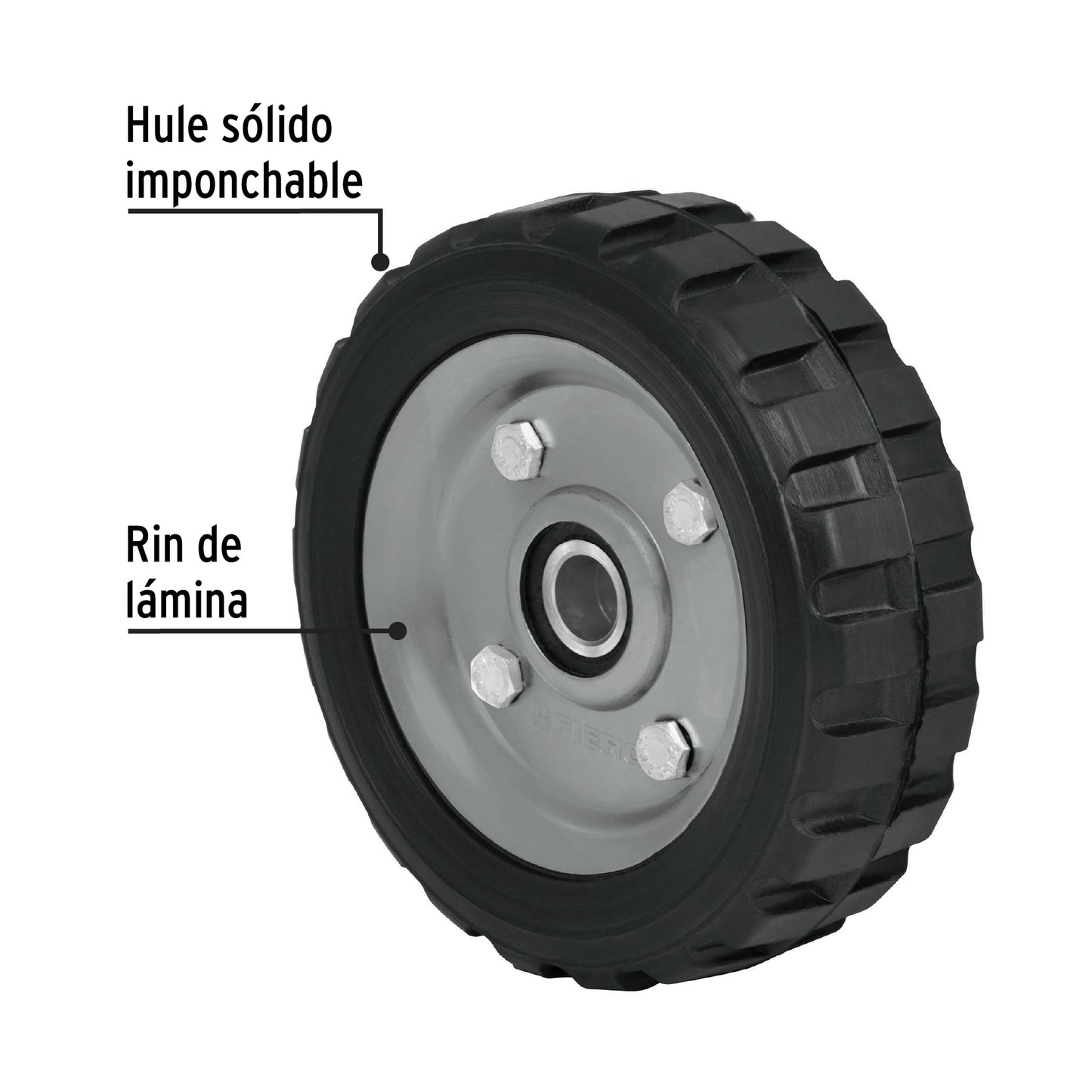 Rueda de hule sólido 6' para diablo, doble balero, Pretul RD-62 45480 MM0