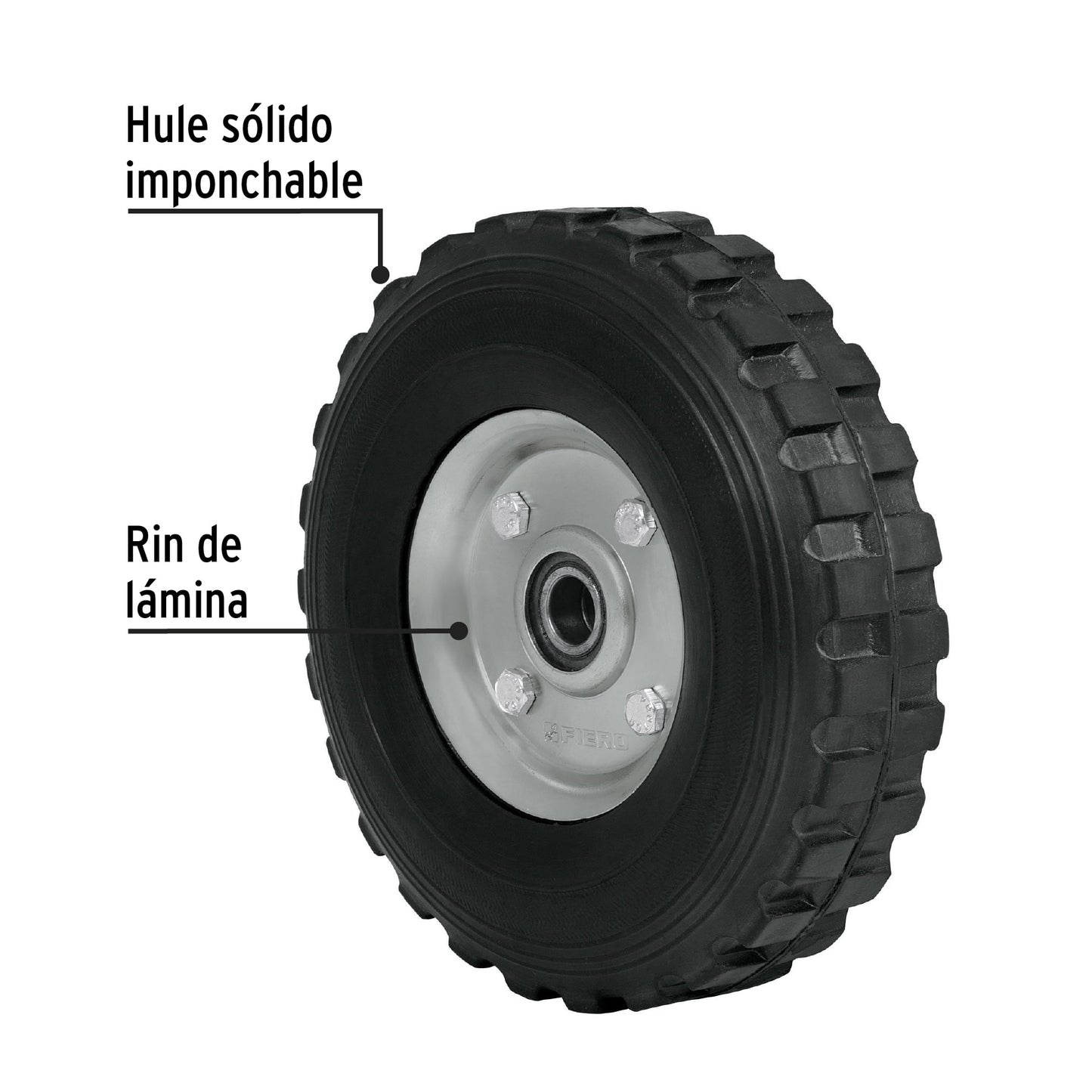 Rueda de hule sólido 8' para diablo, doble balero, Pretul RD-82 45485 MM0