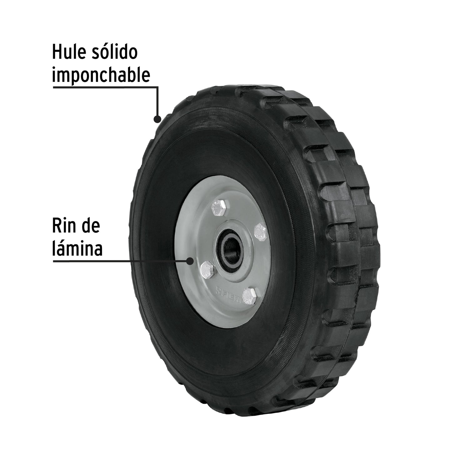 Rueda de hule sólido 9' para diablo, doble balero, Pretul RD-92 45487 MM0