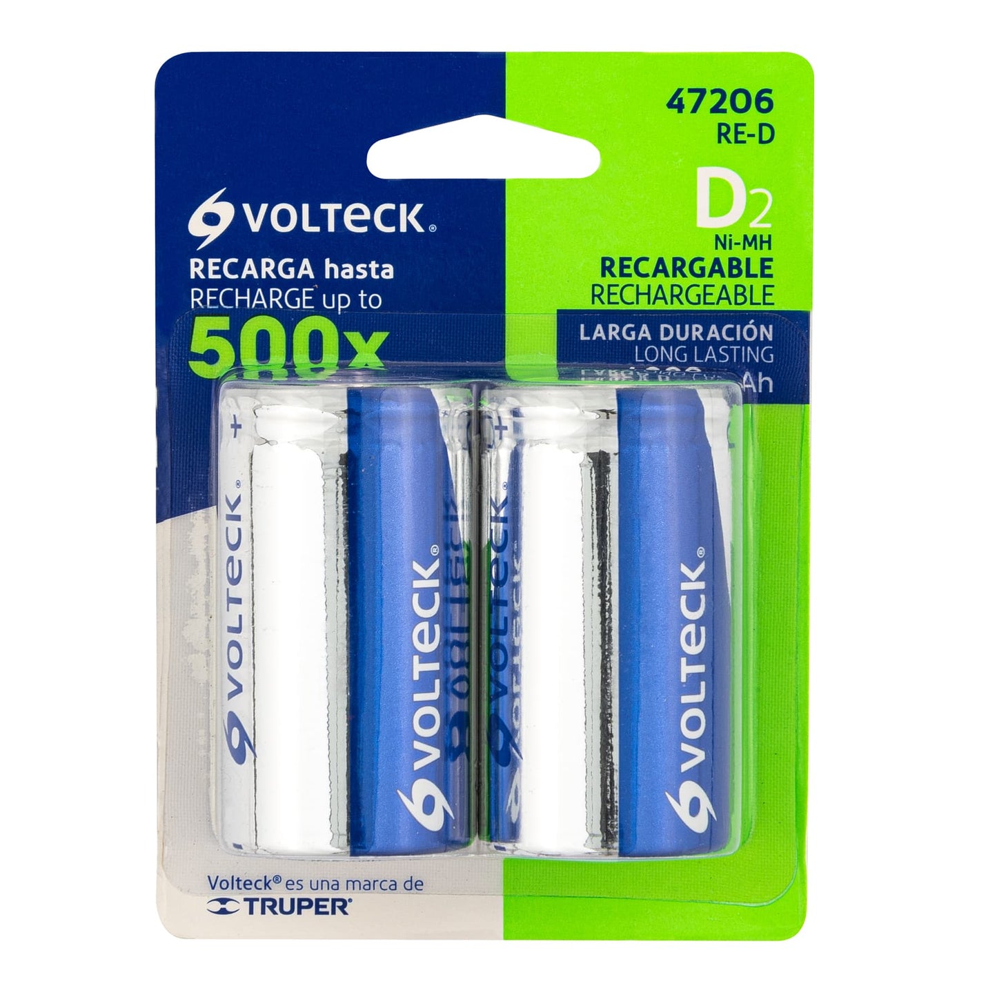 Blíster con 2 pilas D recargables larga duración, 4000 mAh RE-D 47206 MM00