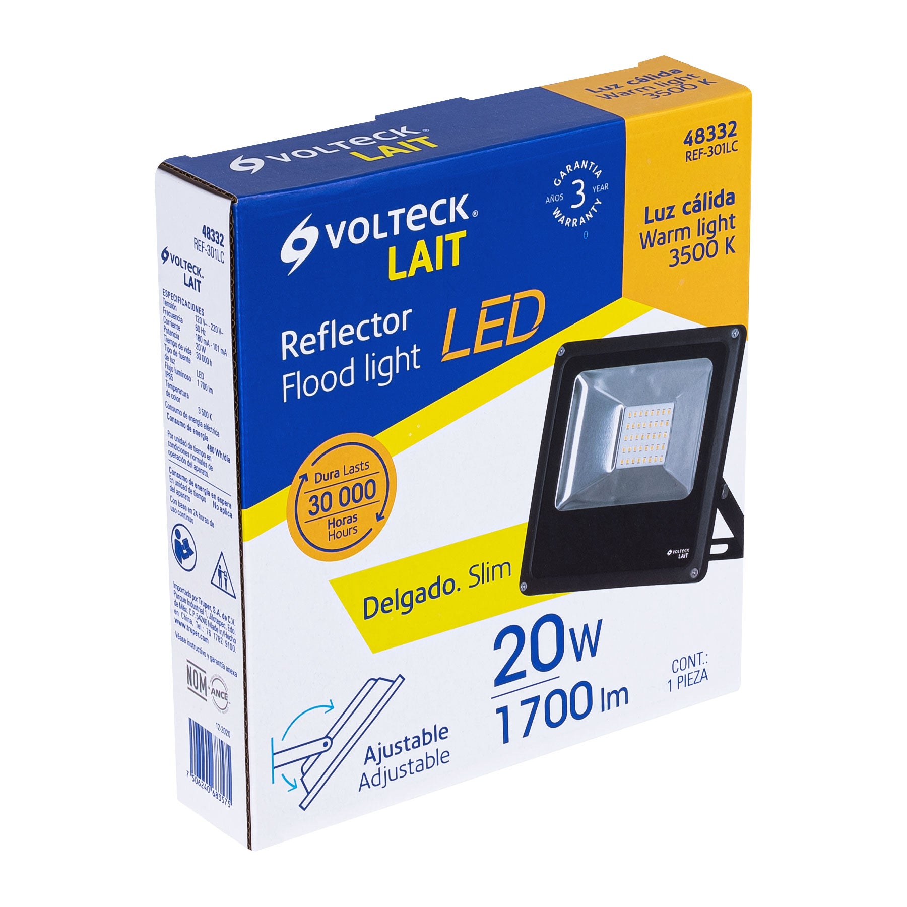 Reflector delgado de LED 20 W luz cálida, Volteck REF-301LC 48332 MM0