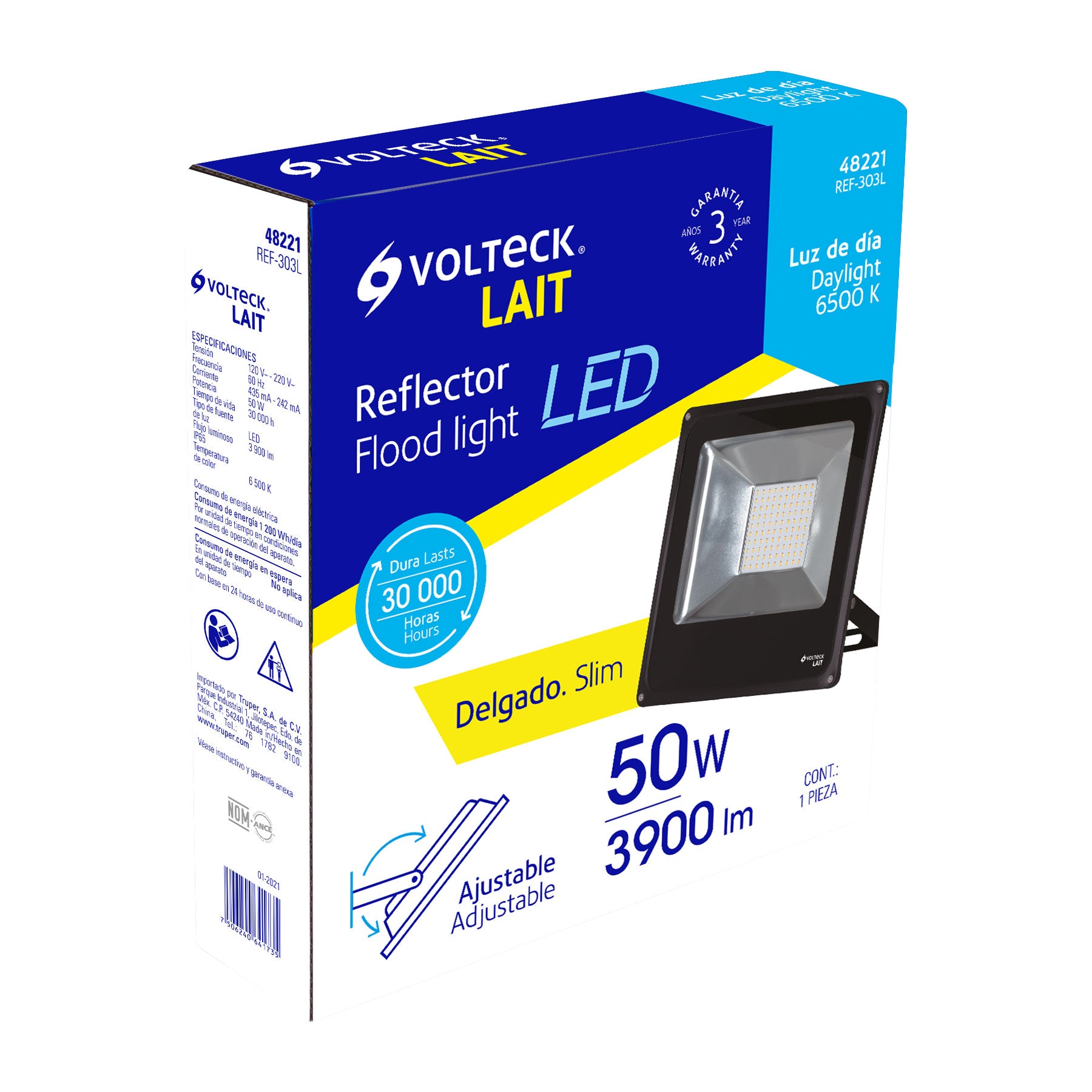 Reflector delgado de LED 50 W luz de día, Volteck REF-303L 48221 MM0