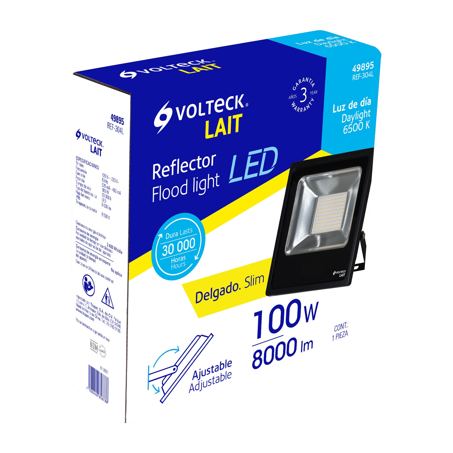 Reflector delgado de LED 100 W luz de día, Volteck REF-304L 49895 MM0