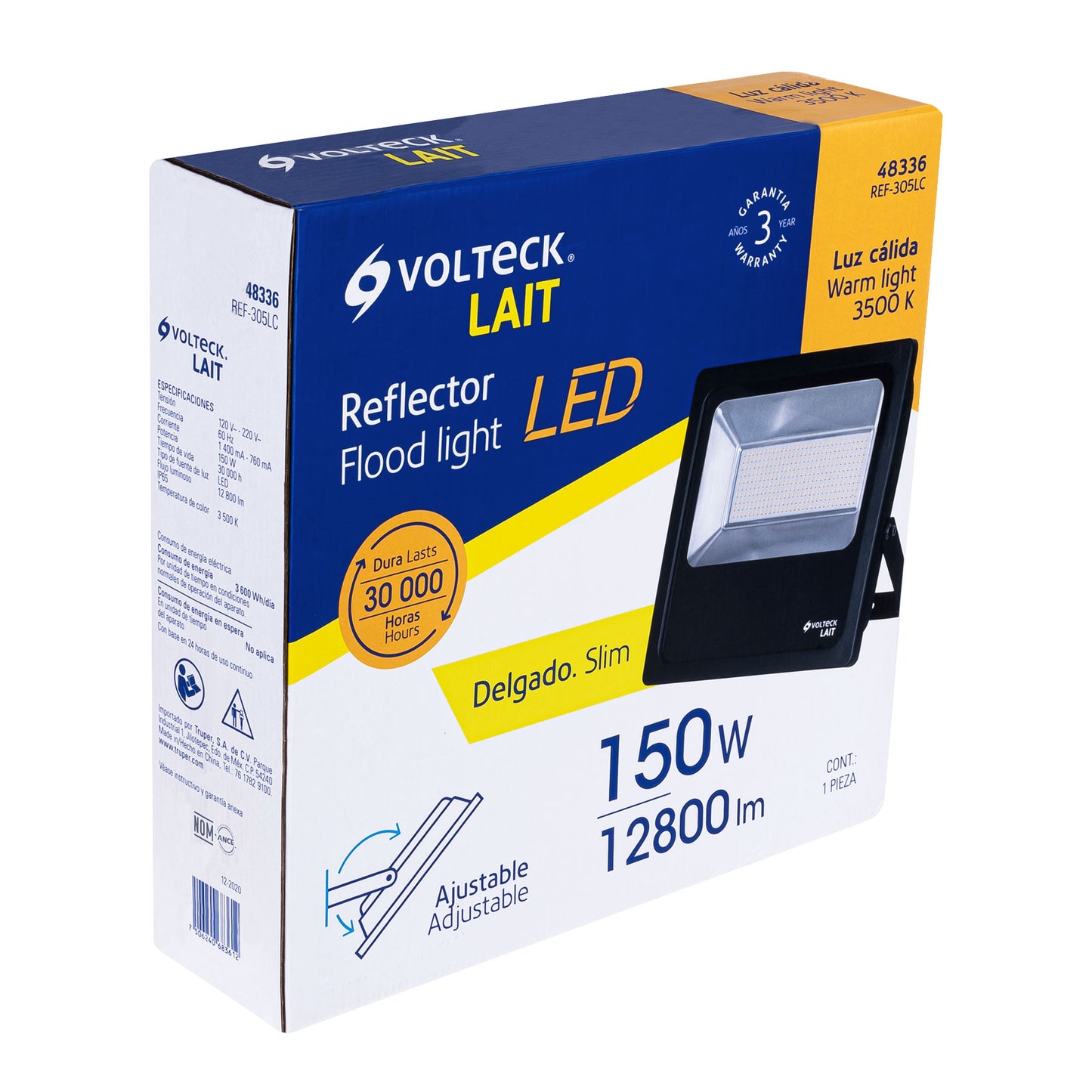 Reflector delgado de LED 150 W luz cálida, Volteck REF-305LC 48336 MM0