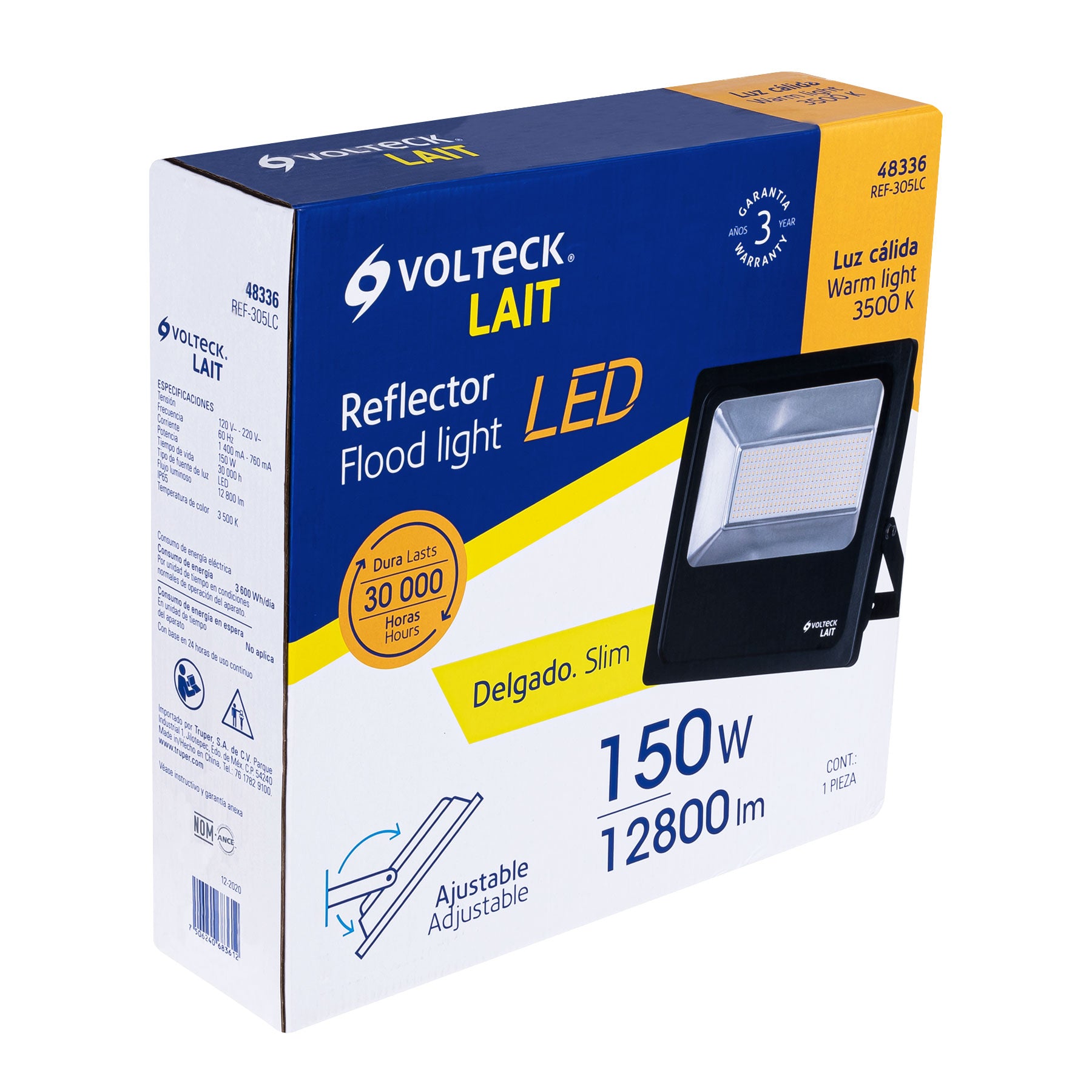 Reflector delgado de LED 150 W luz cálida, Volteck REF-305LC 48336 MM0