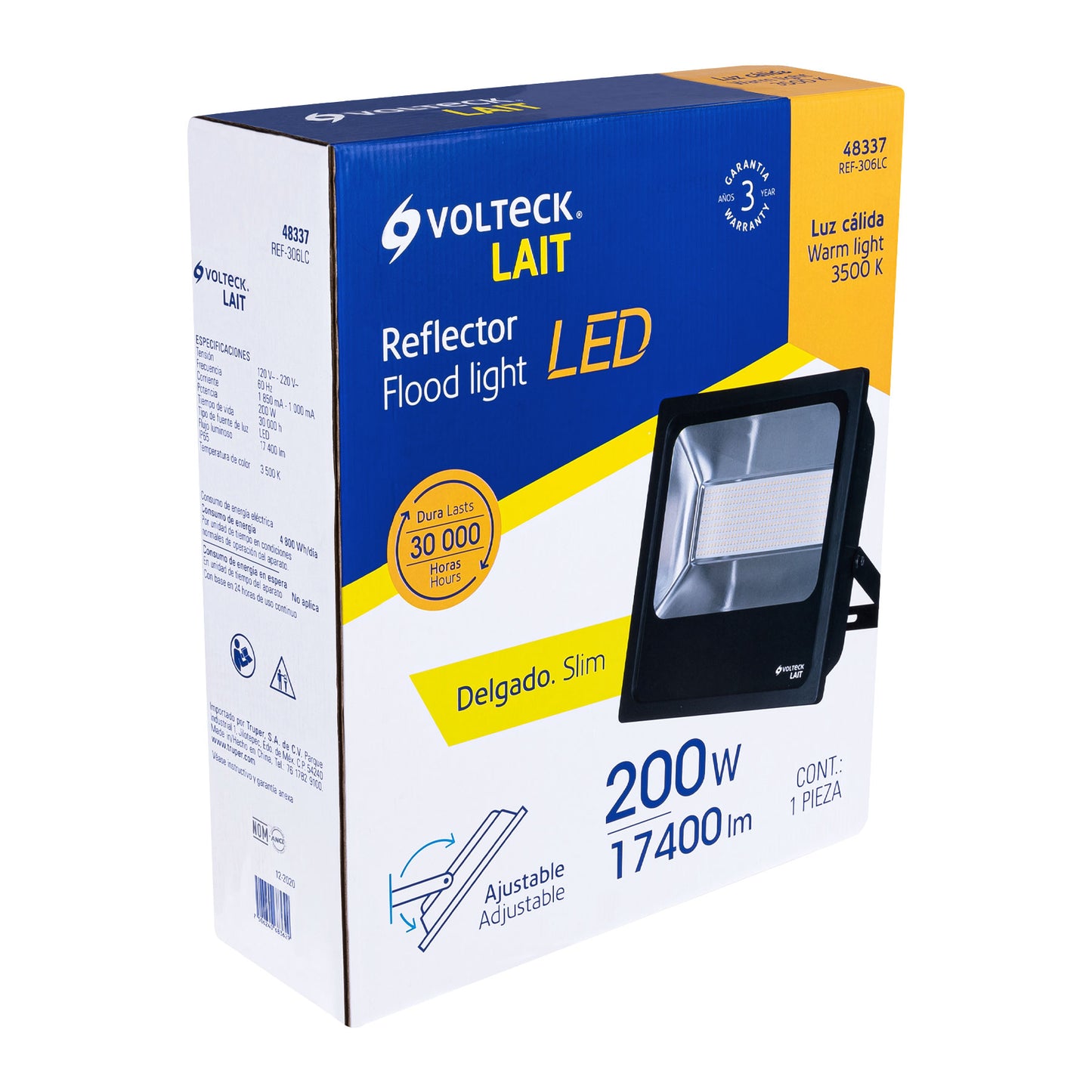 Reflector delgado de LED 200 W luz cálida, Volteck REF-306LC 48337 MM0