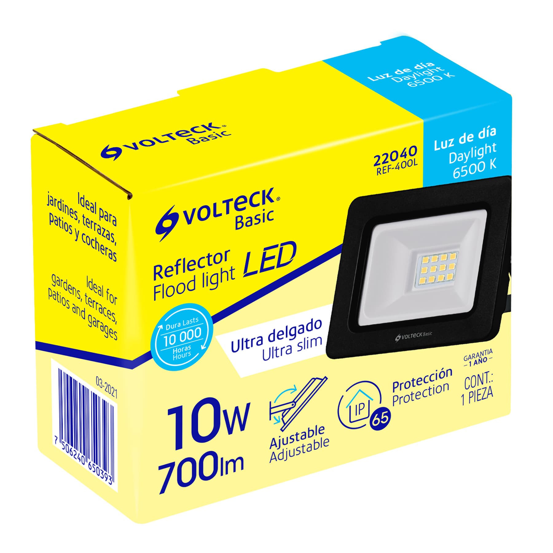 Reflector ultra delgado LED 10 W luz de día, Volteck Basic REF-400L 22040 MM0