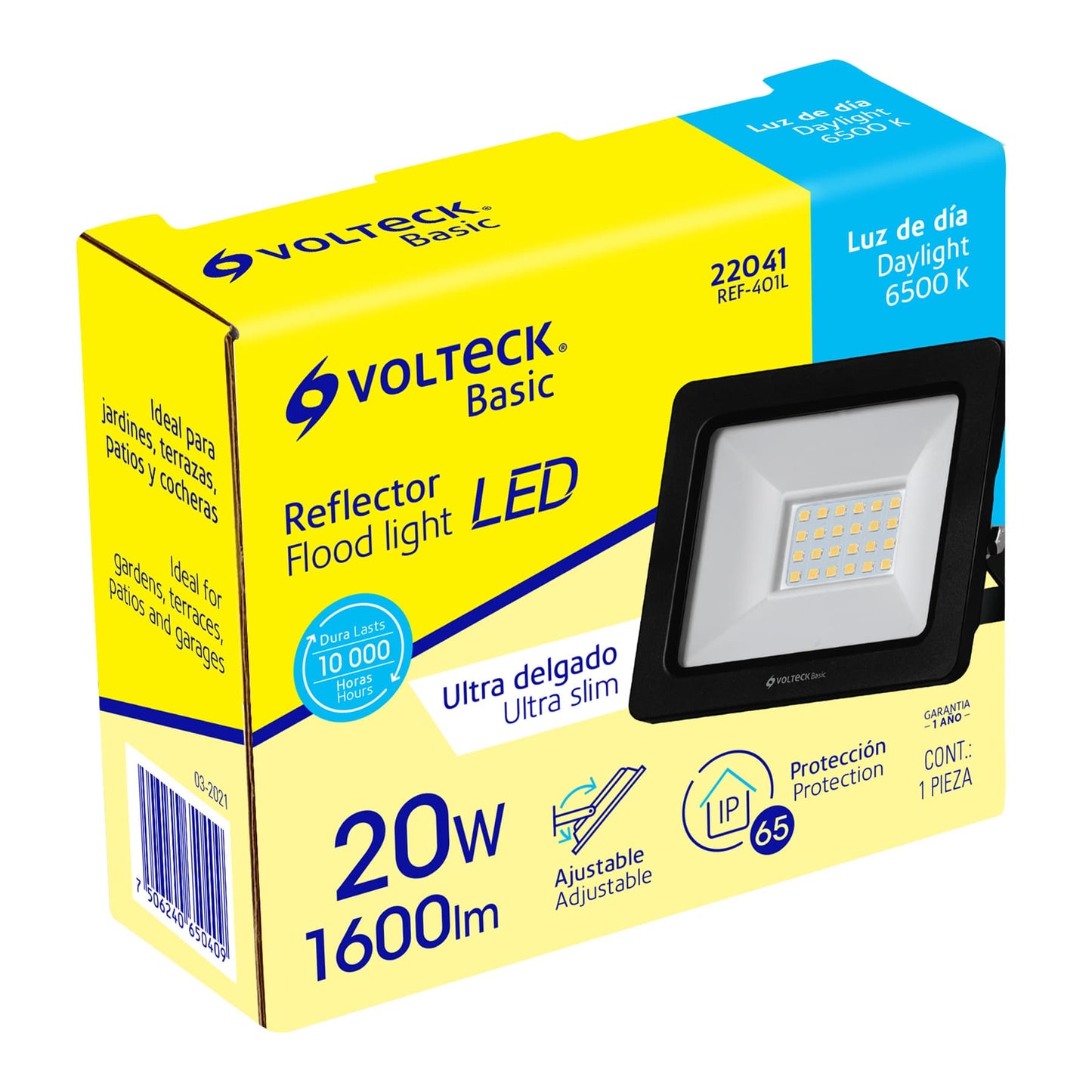 Reflector ultra delgado LED 20 W luz de día, Volteck Basic REF-401L 22041 MM0