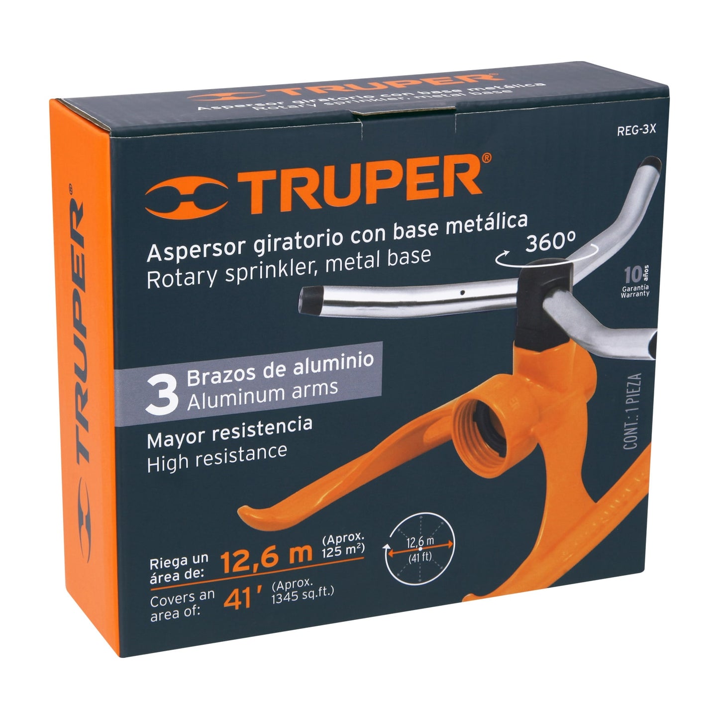 Aspersor b/metálica giratorio 3 brazos de aluminio, Truper REG-3X 10303 MM00