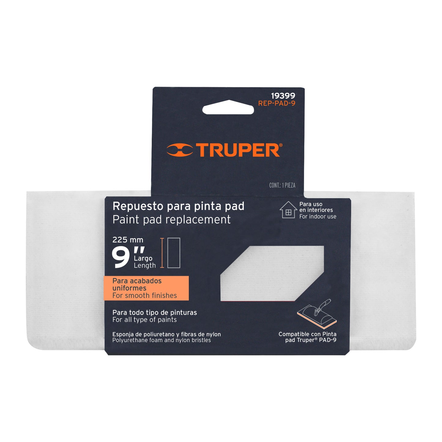 Repuesto para pinta pad, 9', Truper REP-PAD-9 19399 MM00