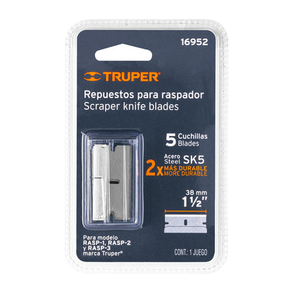 Blíster con 5 navajas de repuesto para RASP-3,2 y , Truper REP-SCRAPER 16952 MM00