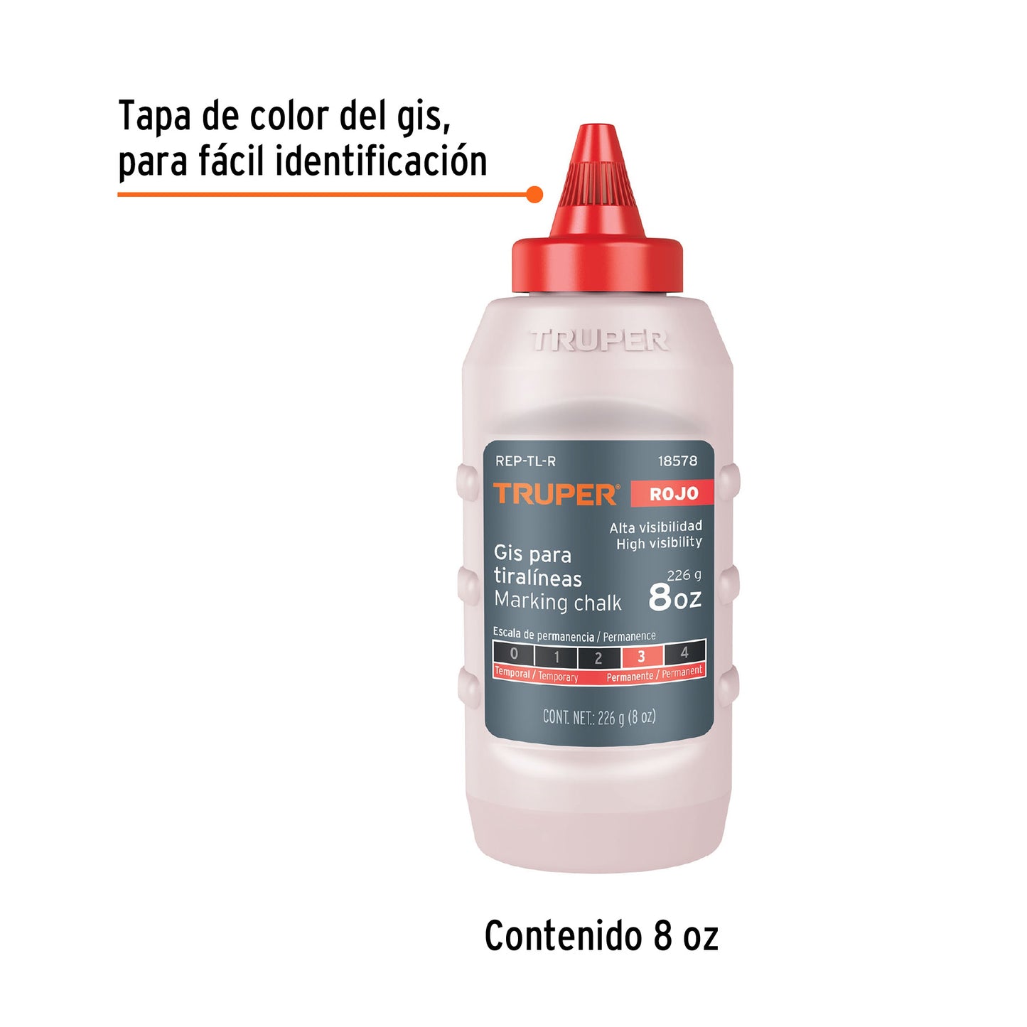 Gis rojo para tiralíneas, alta visibilidad, 8 oz, Truper REP-TL-R 18578 MM00