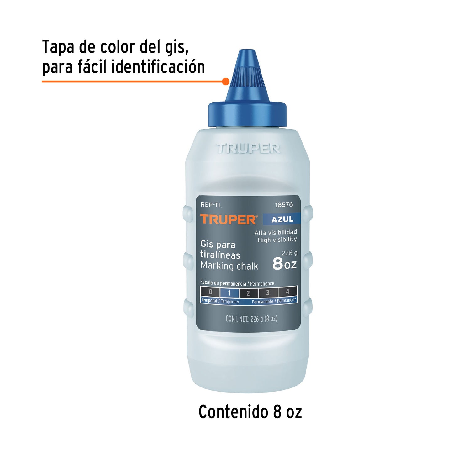 Gis azul para tiralíneas, alta visibilidad, 8 oz, Truper REP-TL 18576 MM00