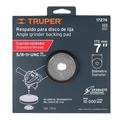 Respaldo para discos de lija 7', eje 5/8-11, Truper RES-DILI-7P 17274 MM00