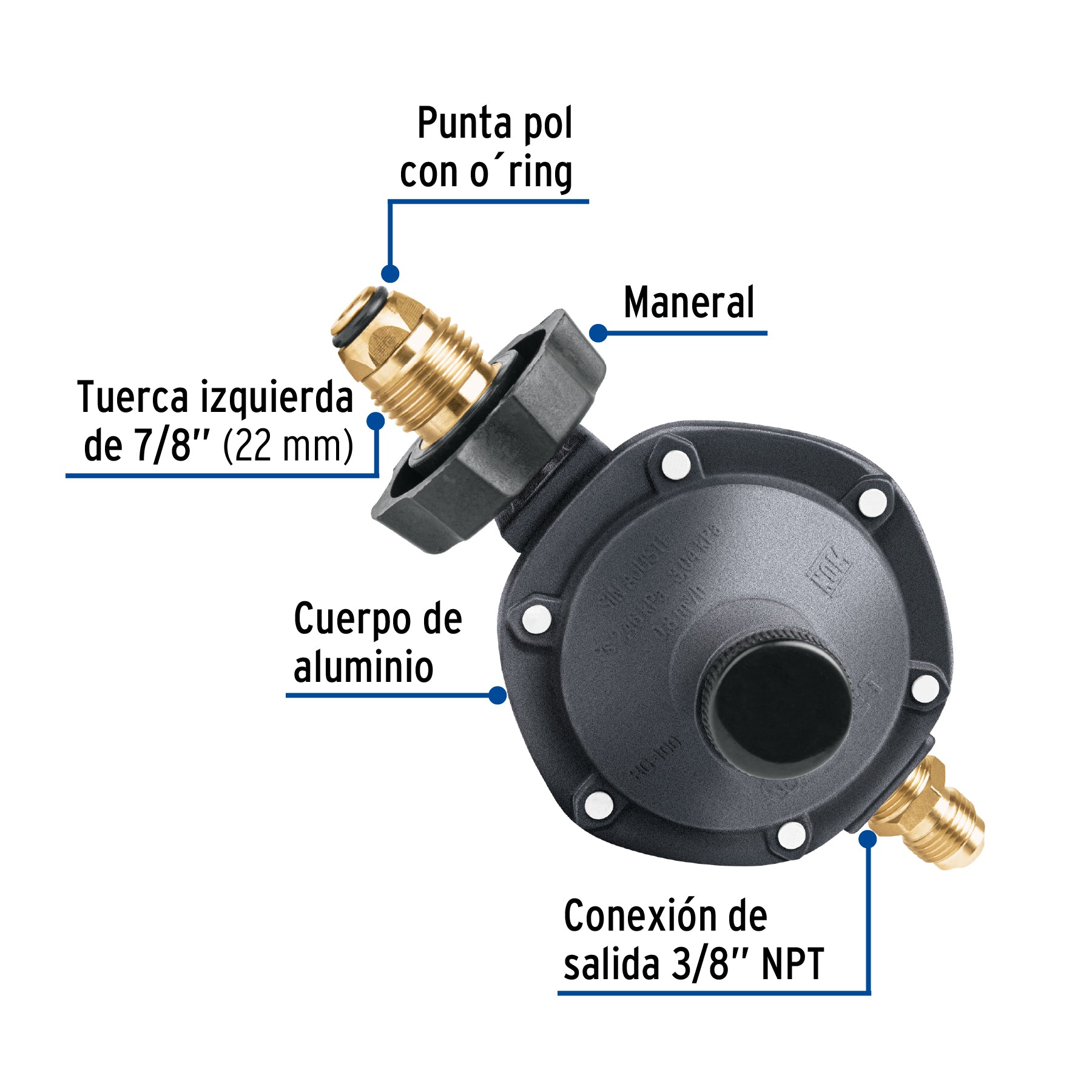 Regulador de gas 1 vía con maneral, baja presión, Foset RG-101 40709 MM0