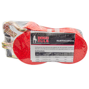 SUJETACARGA 2"X27´FT, CON MATRACA, GANCHO TIPO J, 1.5T (1 500KG), COLOR ROJO