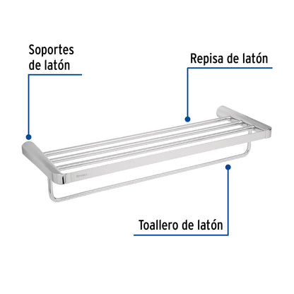 Repisa de latón portatoalla en acabado cromo, Foset Riviera RIA-78 45210 MM00