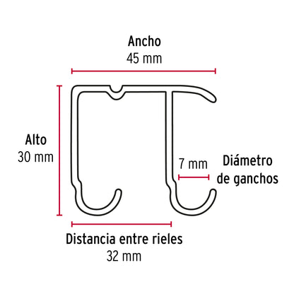 Riel superior 'JJ' de aluminio para puerta corrediza 2 m RJJ-20 48972 MM00