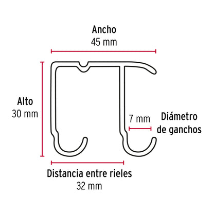 Riel superior  'JJ' de aluminio para puerta corrediza 3 m RJJ-30 48973 MM00