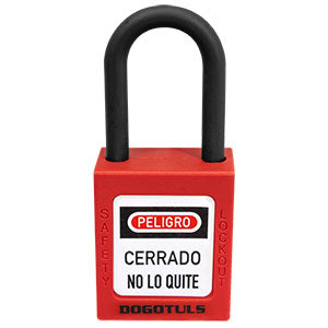 CANDADO TERMOPLÁSTICO DE BLOQUEO ROJO 38MM X 44MM CON GANCHO DE NYLON