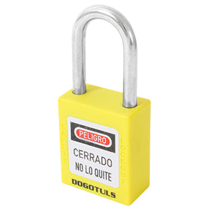 CANDADO TERMOPLÁSTICO DE BLOQUEO AMARILLO 38MM X 44MM CON GANCHO ACERO