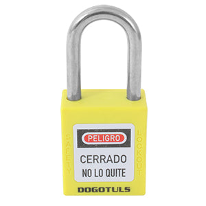 CANDADO TERMOPLÁSTICO DE BLOQUEO AMARILLO 38MM X 44MM CON GANCHO ACERO