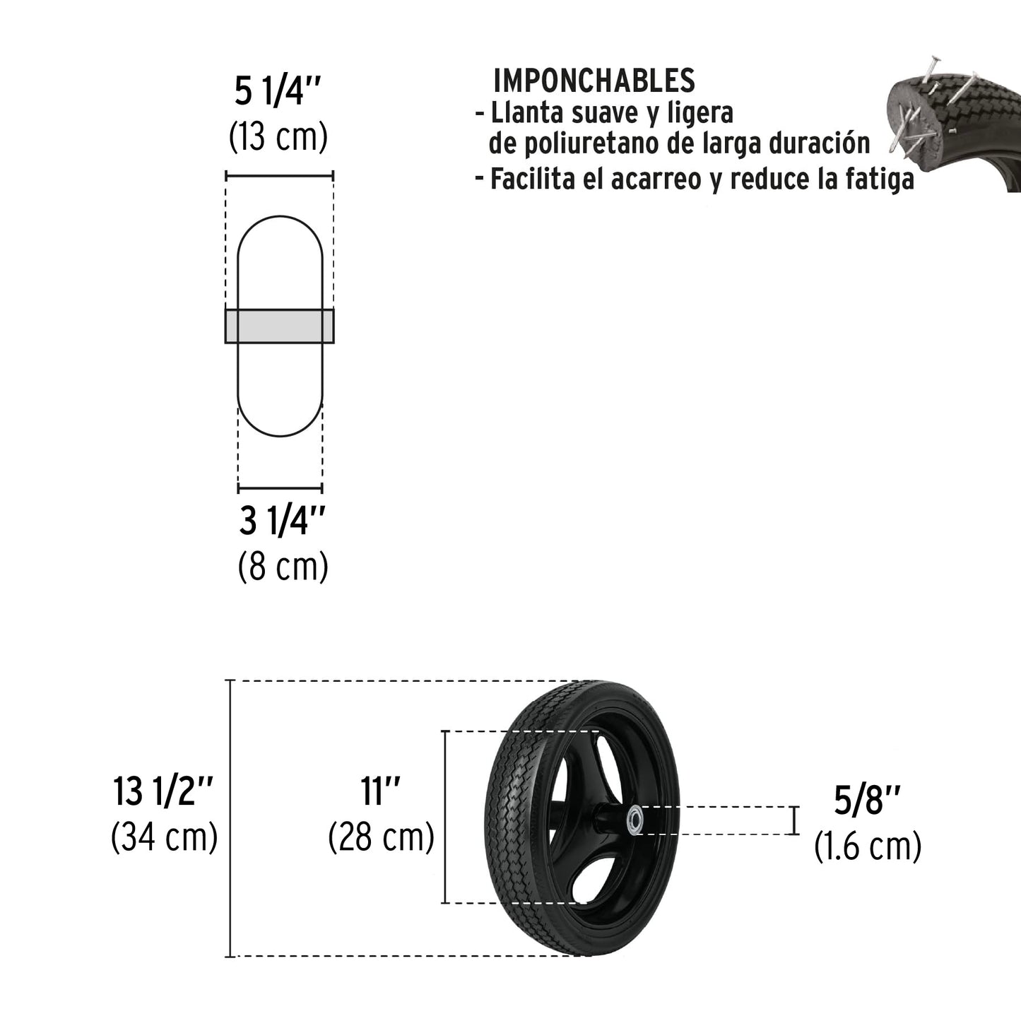 Llanta completa imponchable 13-1/2', incluye eje y baleros RN-X13 11229 MM0