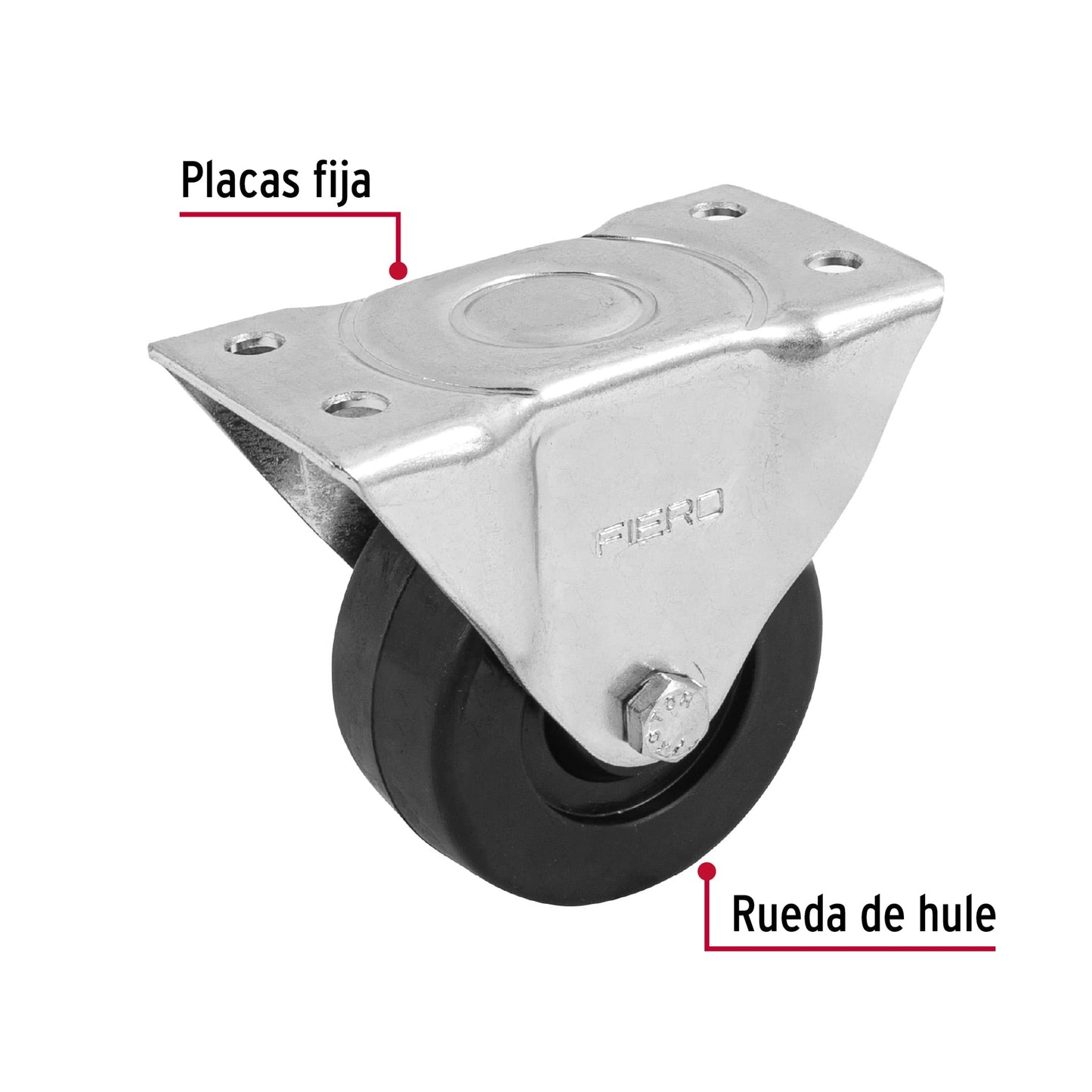 Rodaja hule 3', placa fija con buje, carga 90 kg, Fiero RO-113 48599 MM1