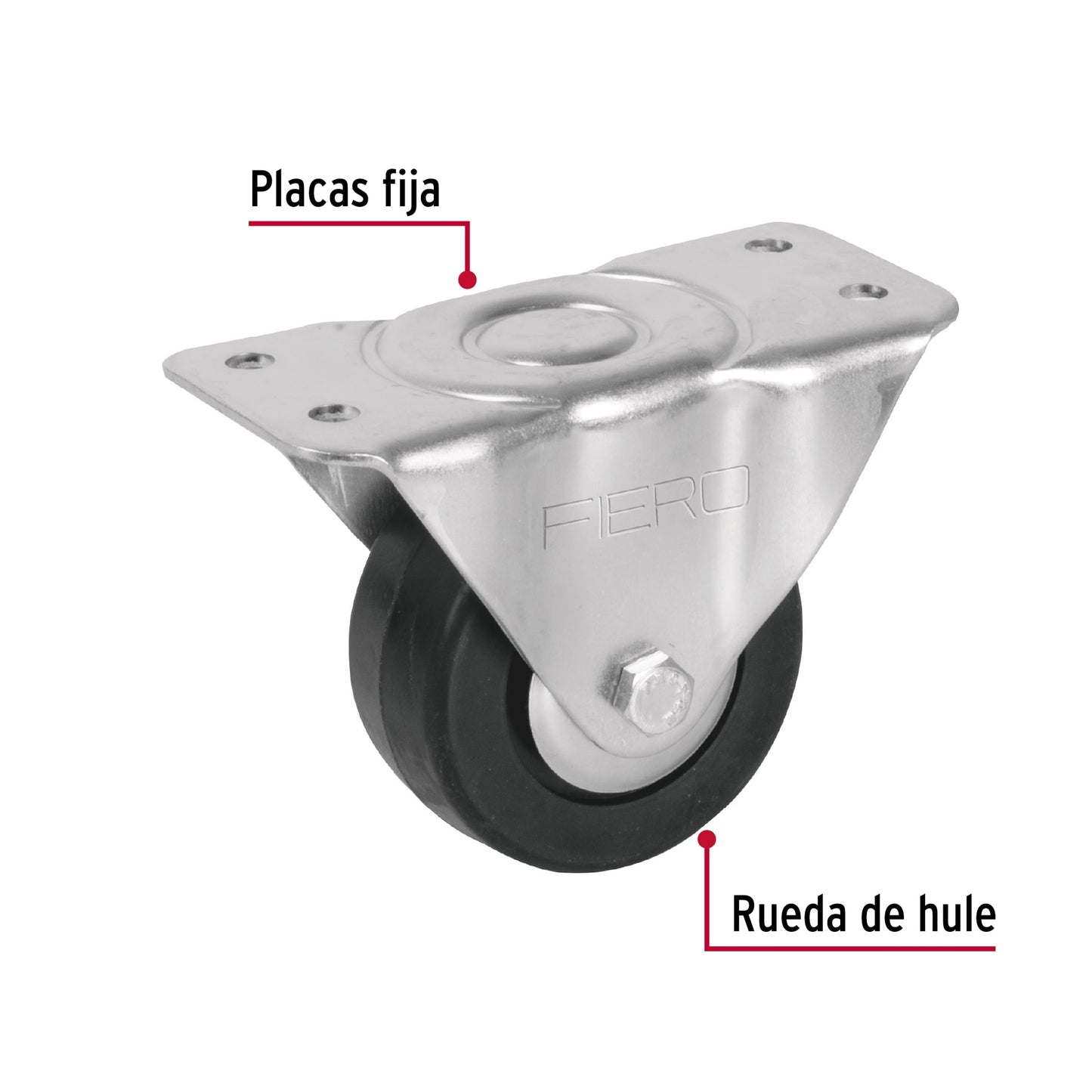 Rodaja hule 3', placa fija con balero, carga 110 kg, Fiero RO-114 48600 MM1