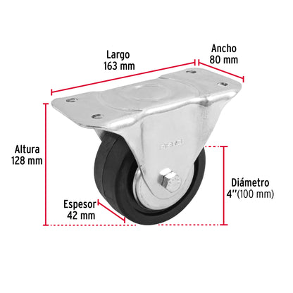 Rodaja hule 4', placa fija con balero, carga 100 kg, Fiero RO-115 48601 MM1