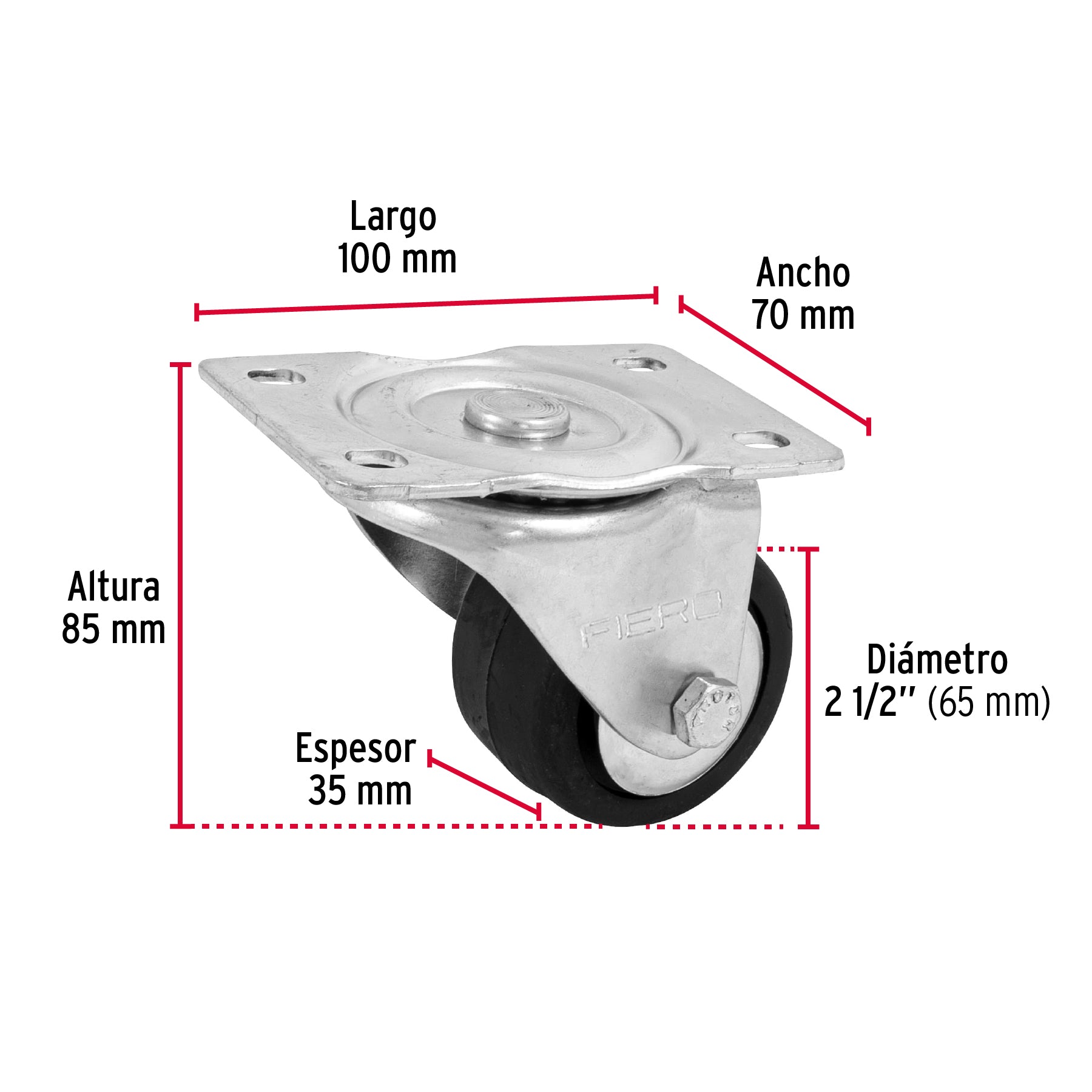 Rodaja hule 2-1/2', placa giratoria con balero, carga 80 kg RO-1212 48608 MM1