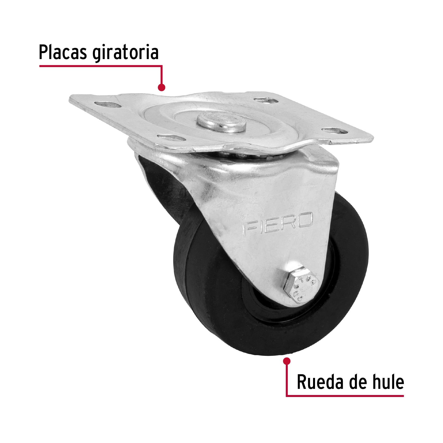 Rodaja hule 3', placa giratoria con buje, carga 90 kg, Fiero RO-1214 48610 MM1