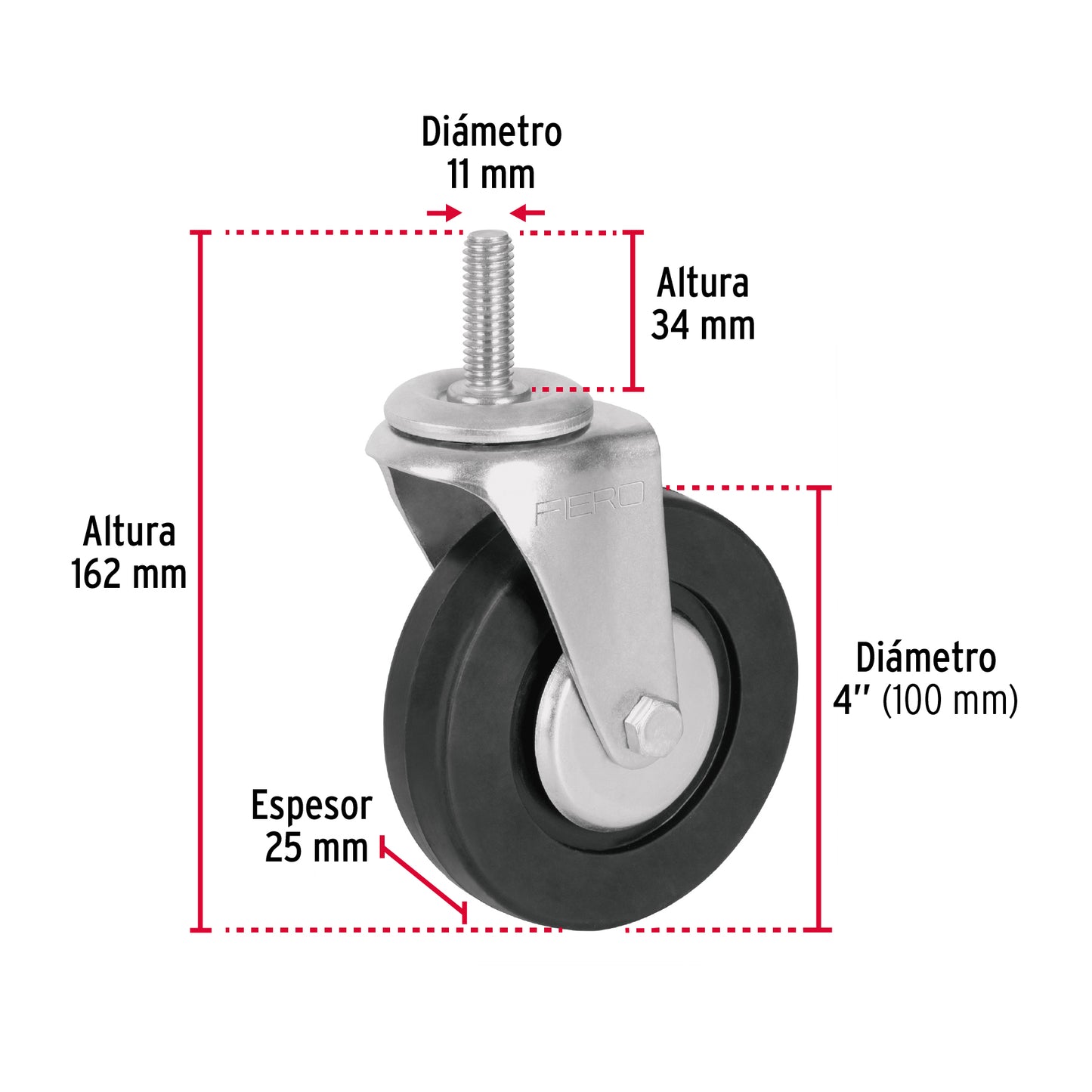 Rodaja hule 4' con espiga roscada, carga 50 kg, Fiero RO-1324 48620 MM1