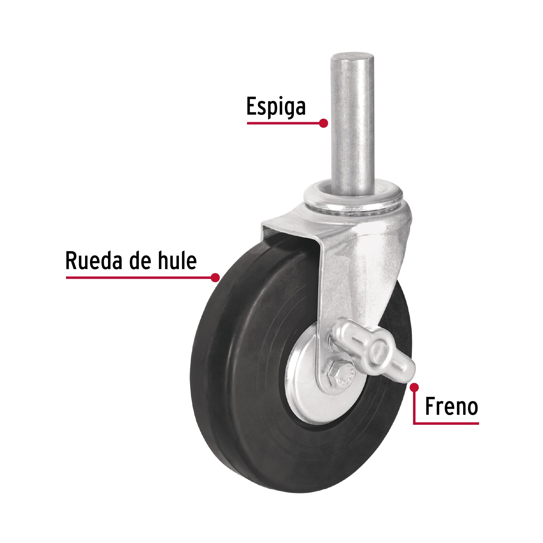 Rodaja hule 6' con espiga sólida y freno, carga 125 kg RO-1427F 48623 MM1