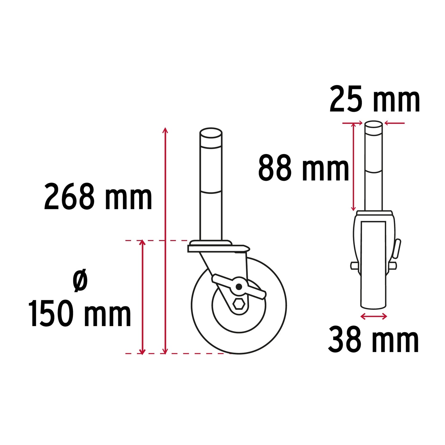 Rodaja hule 6' con espiga sólida y freno, carga 125 kg RO-1427F 48623 MM1