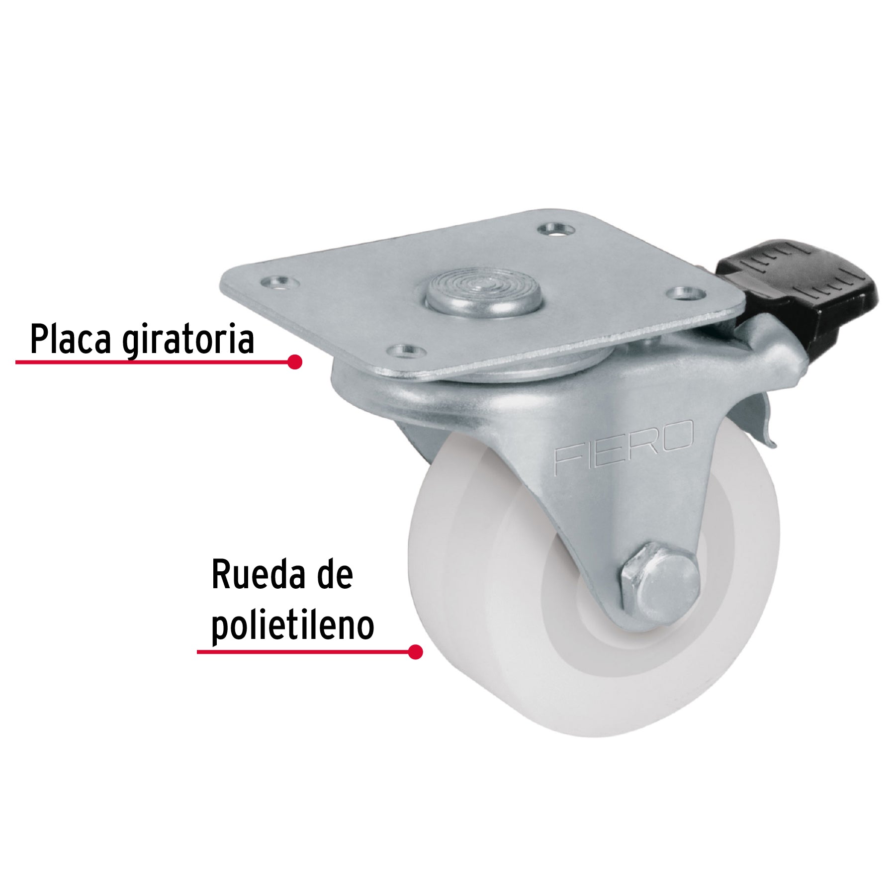 Rodaja de polietileno 2' placa giratoria, con freno, Fiero RO-2210F 48633 MM1