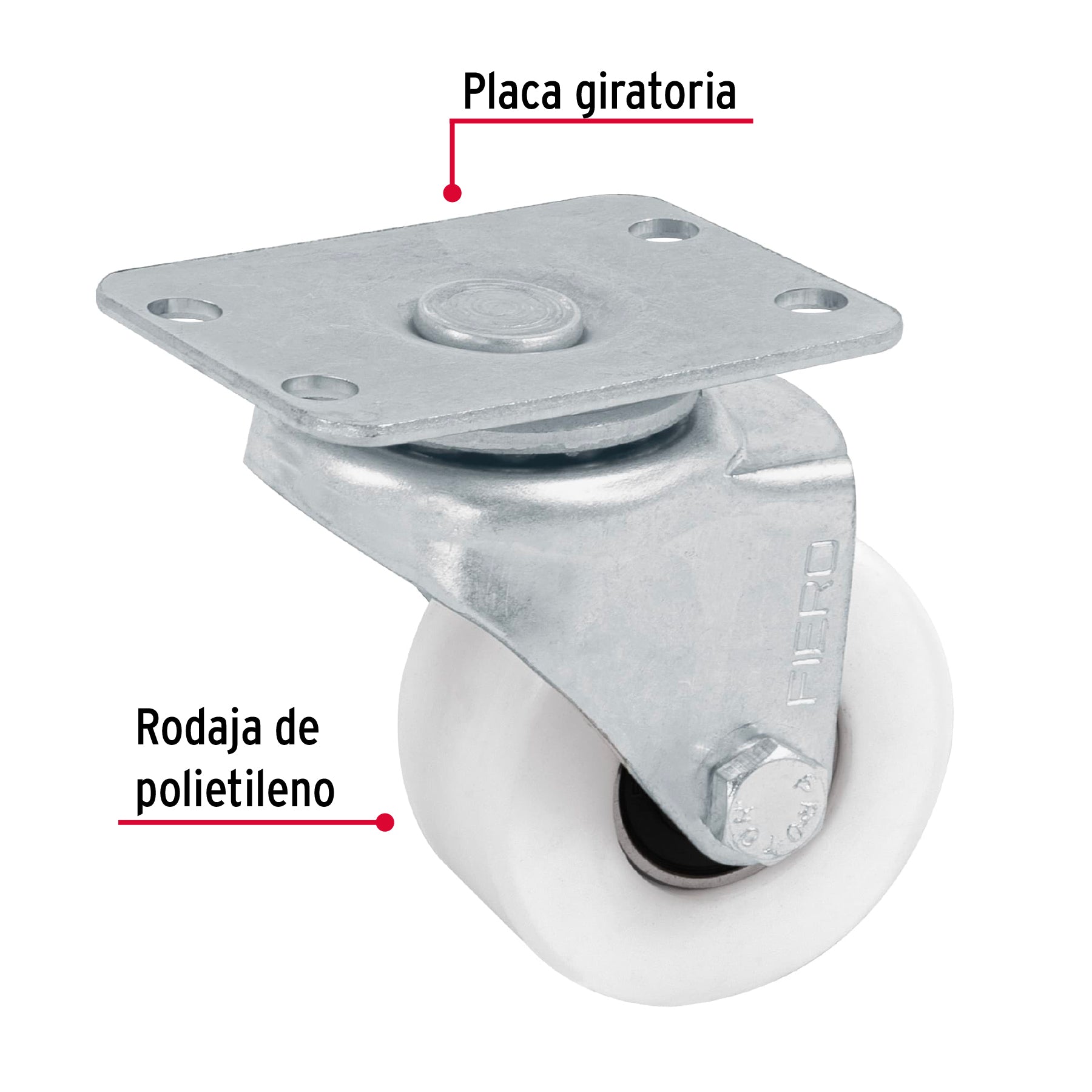 Rodaja de polietileno 2' placa giratoria, con balero, Fiero RO-222 48625 MM1