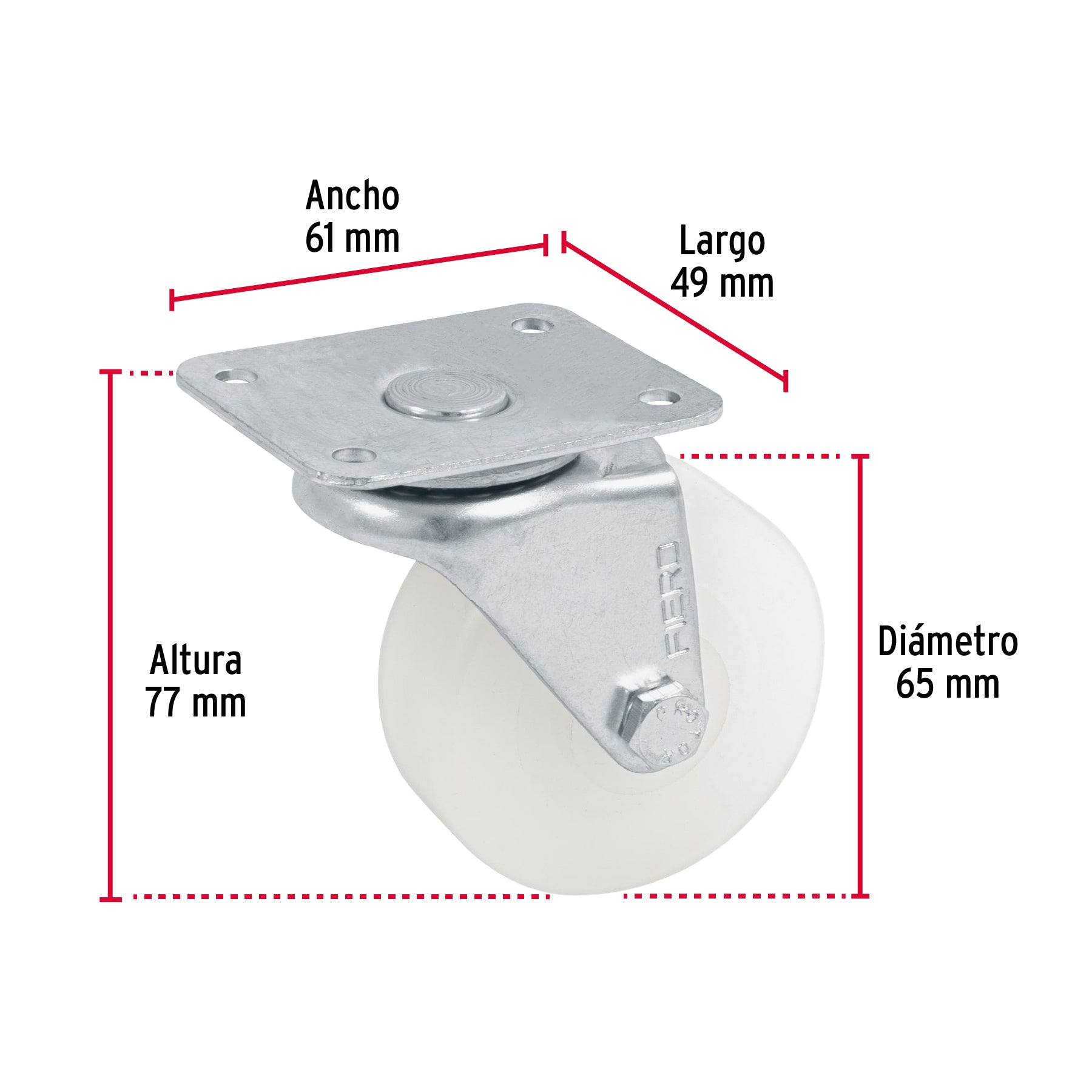 Rodaja de polietileno 2-1/2 placa giratoria, con buje, Fiero RO-223 48626 MM1