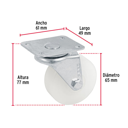 Rodaja de polietileno 2-1/2 placa giratoria, con buje, Fiero RO-223 48626 MM1