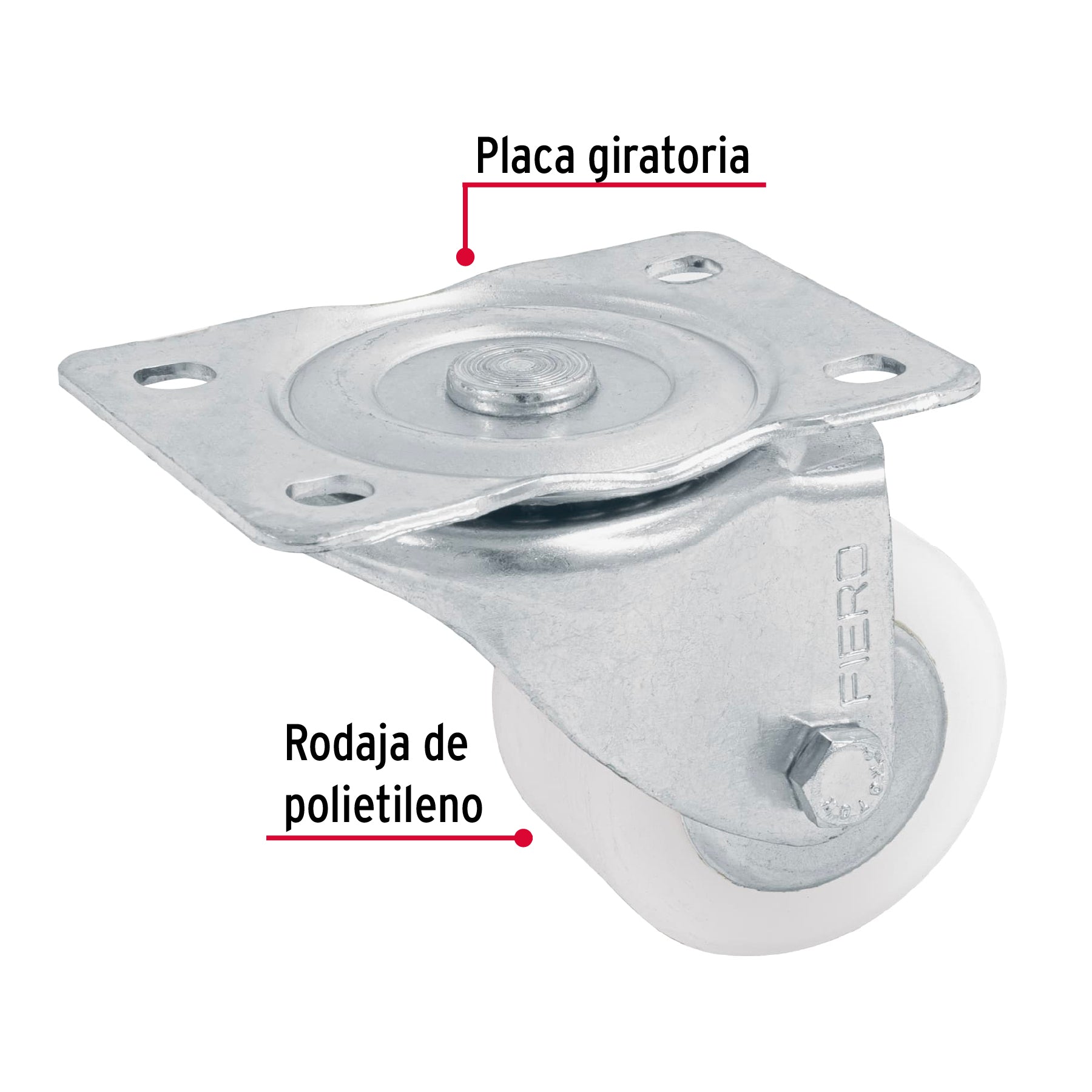 Rodaja de polietileno 2-1/2' placa giratoria, con balero RO-224 48627 MM1