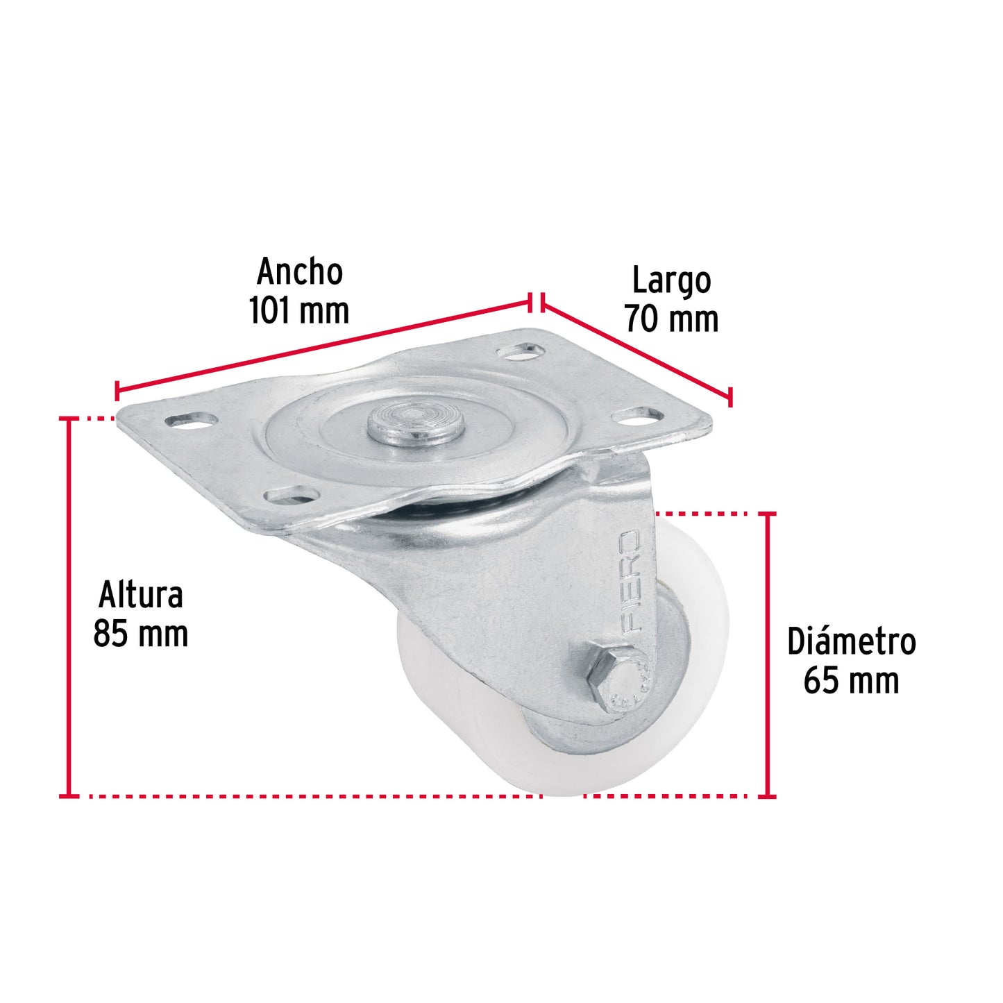 Rodaja de polietileno 2-1/2' placa giratoria, con balero RO-224 48627 MM1