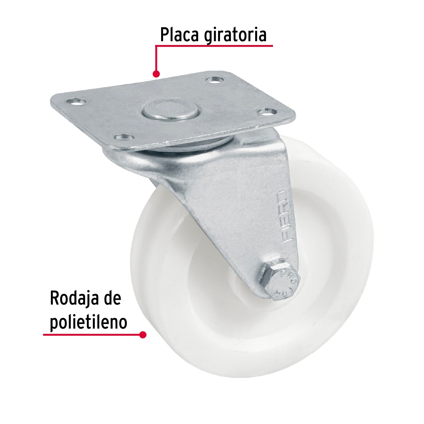 Rodaja de polietileno 3' placa giratoria, con buje, Fiero RO-225 48628 MM1