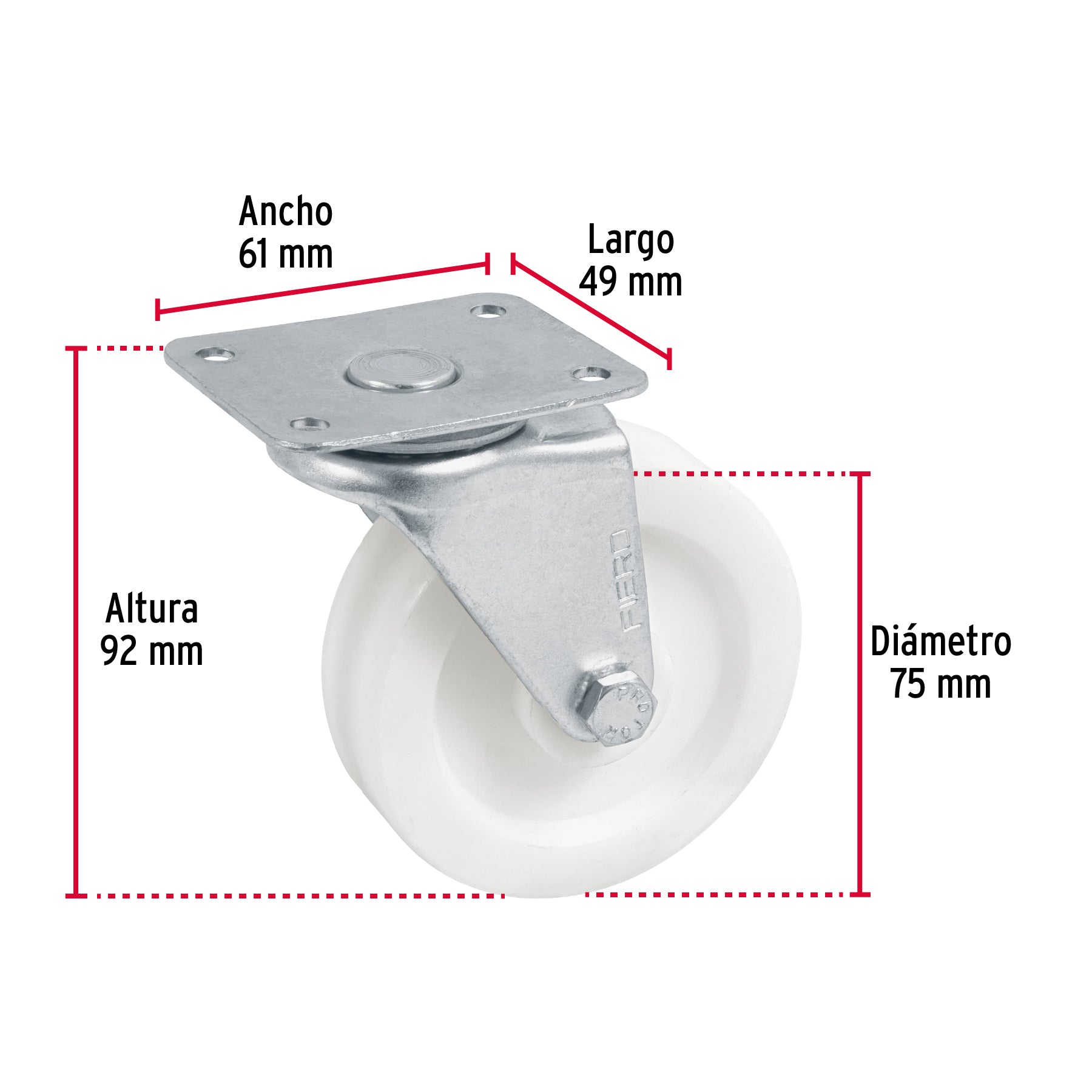 Rodaja de polietileno 3' placa giratoria, con buje, Fiero RO-225 48628 MM1