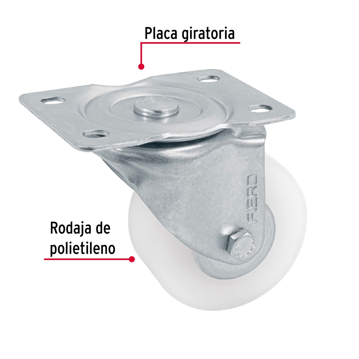 Rodaja de polietileno 3' placa giratoria, con balero, Fiero RO-226 48629 MM1