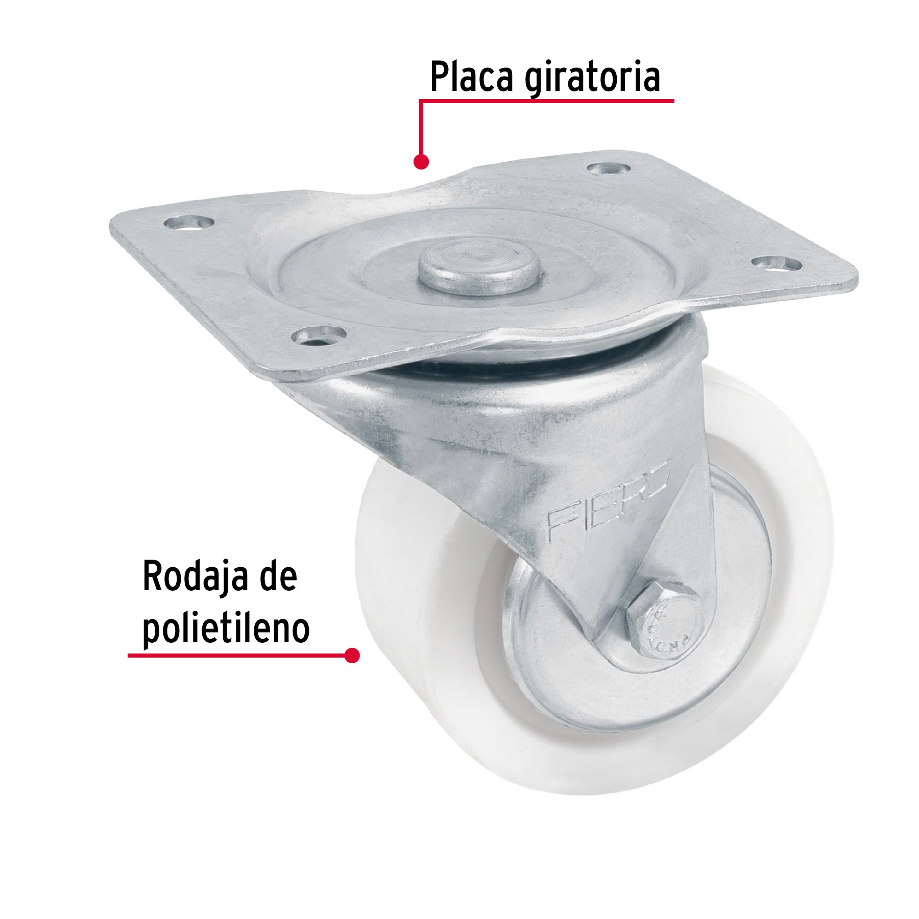 Rodaja de polietileno 4' placa giratoria, con balero, Fiero RO-228 48631 MM1