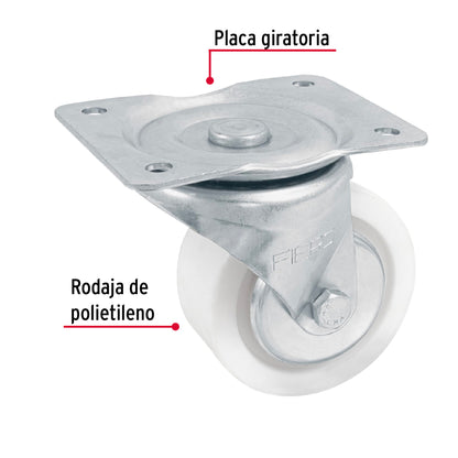 Rodaja de polietileno 4' placa giratoria, con balero, Fiero RO-228 48631 MM1