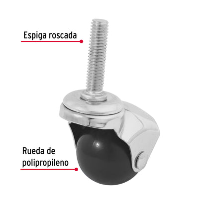 Rodaja esférica, 40 mm con espiga, Fiero RO-40E 44395 MM1